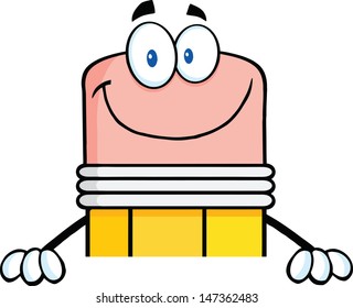 Smiling Pencil Character Over Blank Sign