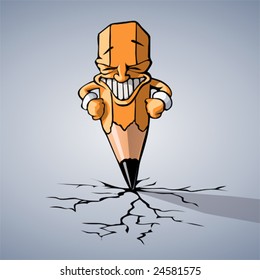 Smiling pencil, funny caricature