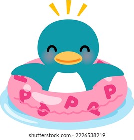 Smiling penguin character in a float