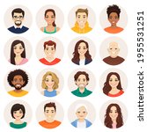 Smiling people avatar set. Different men and women characters collection. Isolated vector illustration.
