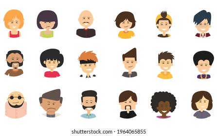 Smiling people avatar set. Different men and women characters collection. Isolated vector illustration.
