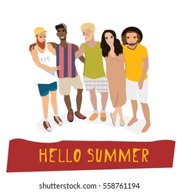 Smiling people characters. Hello summer. - stock vector