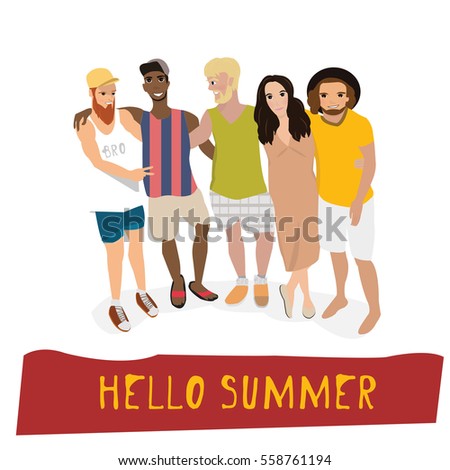 Smiling people characters. Hello summer. - stock vector