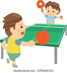 Smiling people enjoying table tennis on a table tennis table