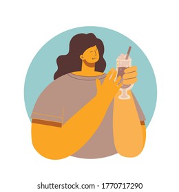 Smiling people friend drinking coffee and talking. Coffee time, break and relaxation vector concept cards. Vector illustration in modern flat design style