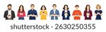 Smiling people holding using mobile phones. Men and women characters set. Vector illustration isolated