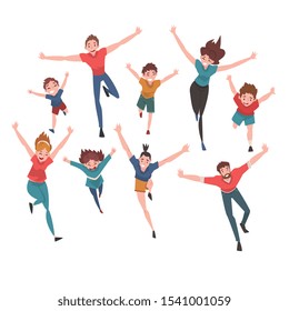 Smiling People Running with Arms Outstretched Set, Happy Positive Person Characters Vector Illustration