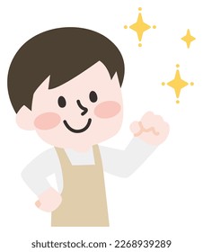 A smiling person wearing an apron