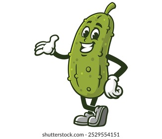 Smiling Pickle Cartoon Mascota Ilustración Carácter Vector Clip-arte Dibujado a mano Diseño de logotipos