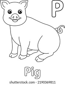 Smiling Pig Alphabet ABC Coloring Page P