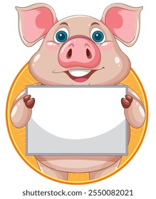 Smiling pig with a blank sign for messages