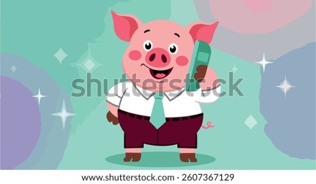 smiling pig in business attire making a phone call