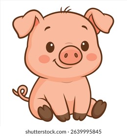 Smiling pig cartoon animal character vector illustration