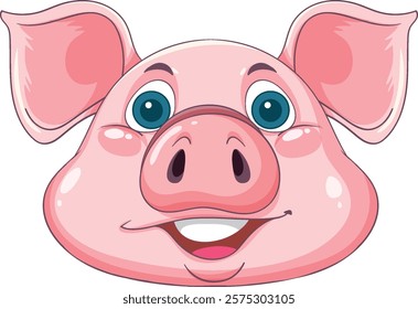 Smiling pig face with big blue eyes