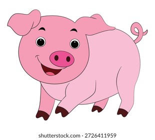 Cerdo sonriente corriendo aislado sobre fondo blanco