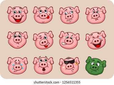 Smiling pig. set of emoticons pigs vector illustration