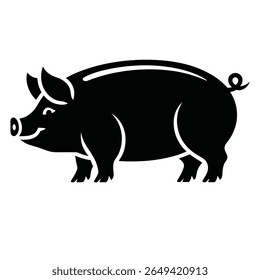 Smiling pig silhouette with curly tail and hooves