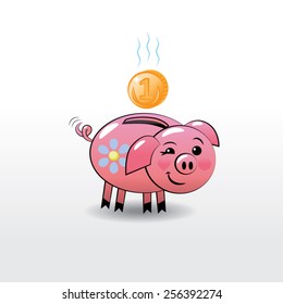 smiling piggy bank. cartoon style