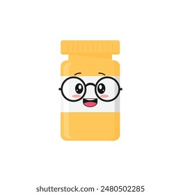 Smiling pill jar. Cute character. Medicine jar on a white background.