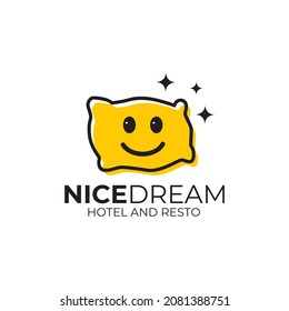 Smiling pillow character logo design for hotel industry
