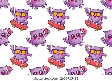 smiling pillow character seamless pattern illustration background