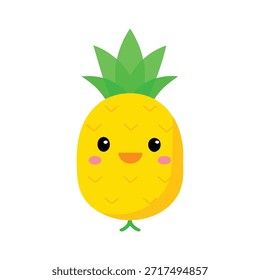Personaje sonriente de piña con ilustración plana de cuerpo amarillo neón de amplia sonrisa adecuada para contenido infantil de marca positiva e imágenes divertidas