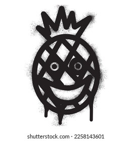 Smiling pineapple face emoticon graffiti with black spray paint