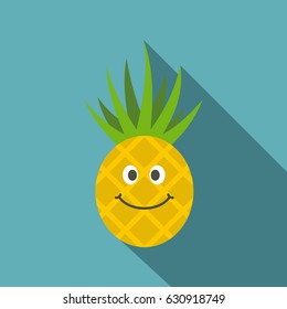 Smiling pineapple icon. Flat illustration of smiling pineapple vector icon for web on baby blue background