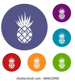 Smiling pineapple icons set