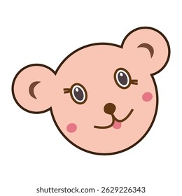 Cara de dibujos animados de oso rosa sonriente con contorno marrón.