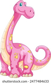 Smiling pink dinosaur with yellow spots