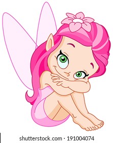 Smiling pink fairy sitting