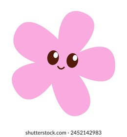 Smiling Pink Flower Character With Cute Facial Expression Against White Background