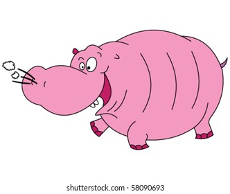 smiling pink hippo editable vector illustration