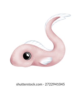 Dibujos animados de la anguila marina sonriente rosa con texturas suaves, aislados en blanco, perfecto para ilustraciones acuáticas juguetonas y marca de niños.