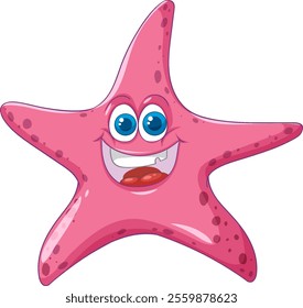 Smiling pink starfish with big blue eyes