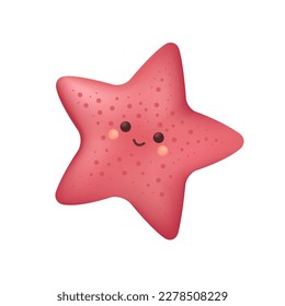 Smiling pink starfish as kids toy 3D illustration. Cartoon drawing of adorable marine animal as mascot or gift in 3D style on white background. Wildlife, sea creatures, childhood concept