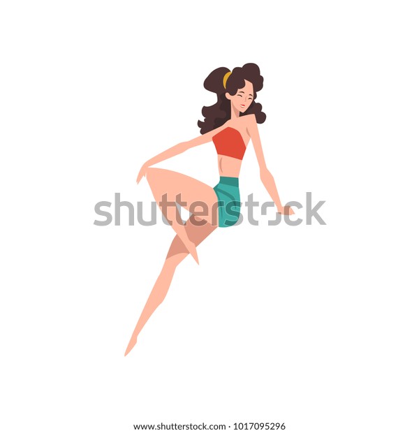 Smiling Pinup Model Posing Lying Down Stock Vector Royalty Free