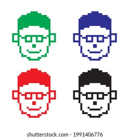 Smiling pixel face, nice and cute for icon set, red, black, blue and green