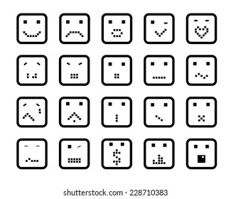 smiling pixel faces in the square. icon set