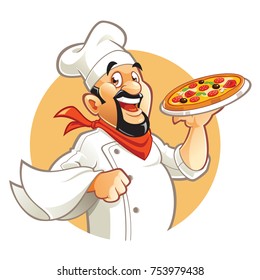 Smiling Pizza Chef cartoon character 