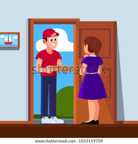 Smiling Pizza Delivery Courier Boy Standing Stock Vector Royalty