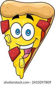 Caricatura De Pizza Slice Sonriente. Ilustración dibujada a mano vectorial aislada en fondo transparente