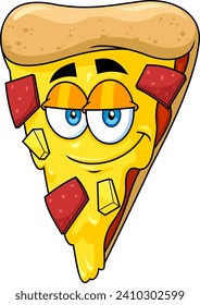Smiling Pizza Slice Cartoon Character. Vector Hand Drawn Illustration Isolated On Transparent Background
