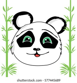 Smiling playful panda among the bamboo