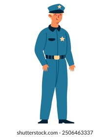 smiling police officer standing isolated