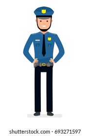 Smiling policeman. Isolated against white background. Vector illustration in a flat cartoon style