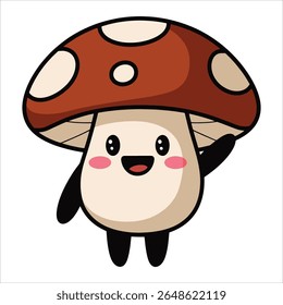 Vetor de desenho animado de cogumelo porcini sorridente. Personagem de fungo comestível engraçado para temas de floresta e culinária.