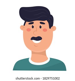 Smiling portrait of a man with a mustache. Vector illustration in flat style.