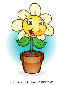 Smiling Potted Flower Cartoon Character